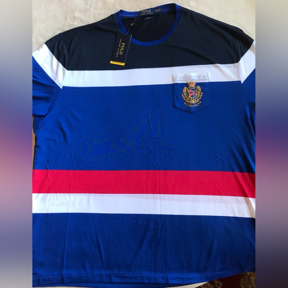 Polo Ralph Lauren Nantucket Crest Blue, White, and Red Striped  Performance Tee